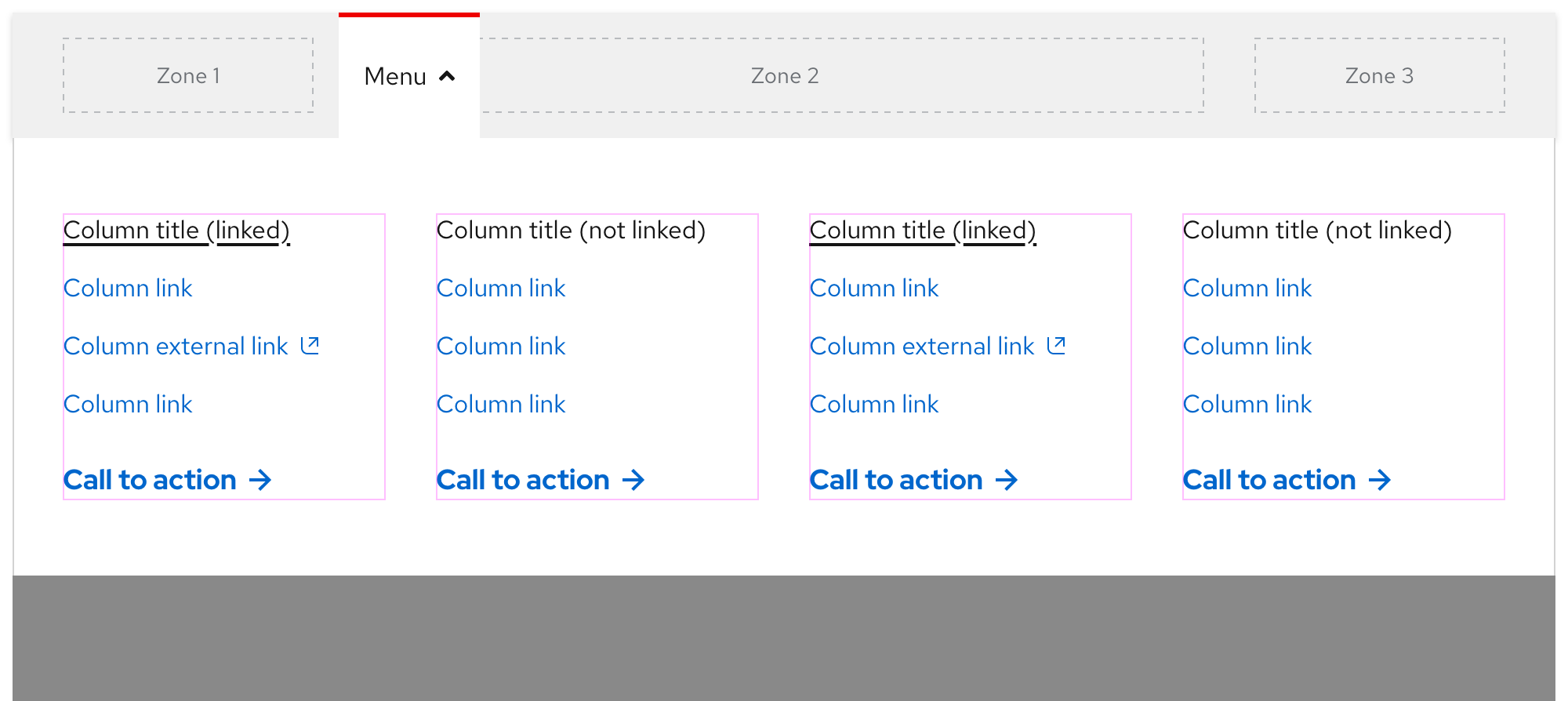 Secondary navigation - expandable tray (four columns)