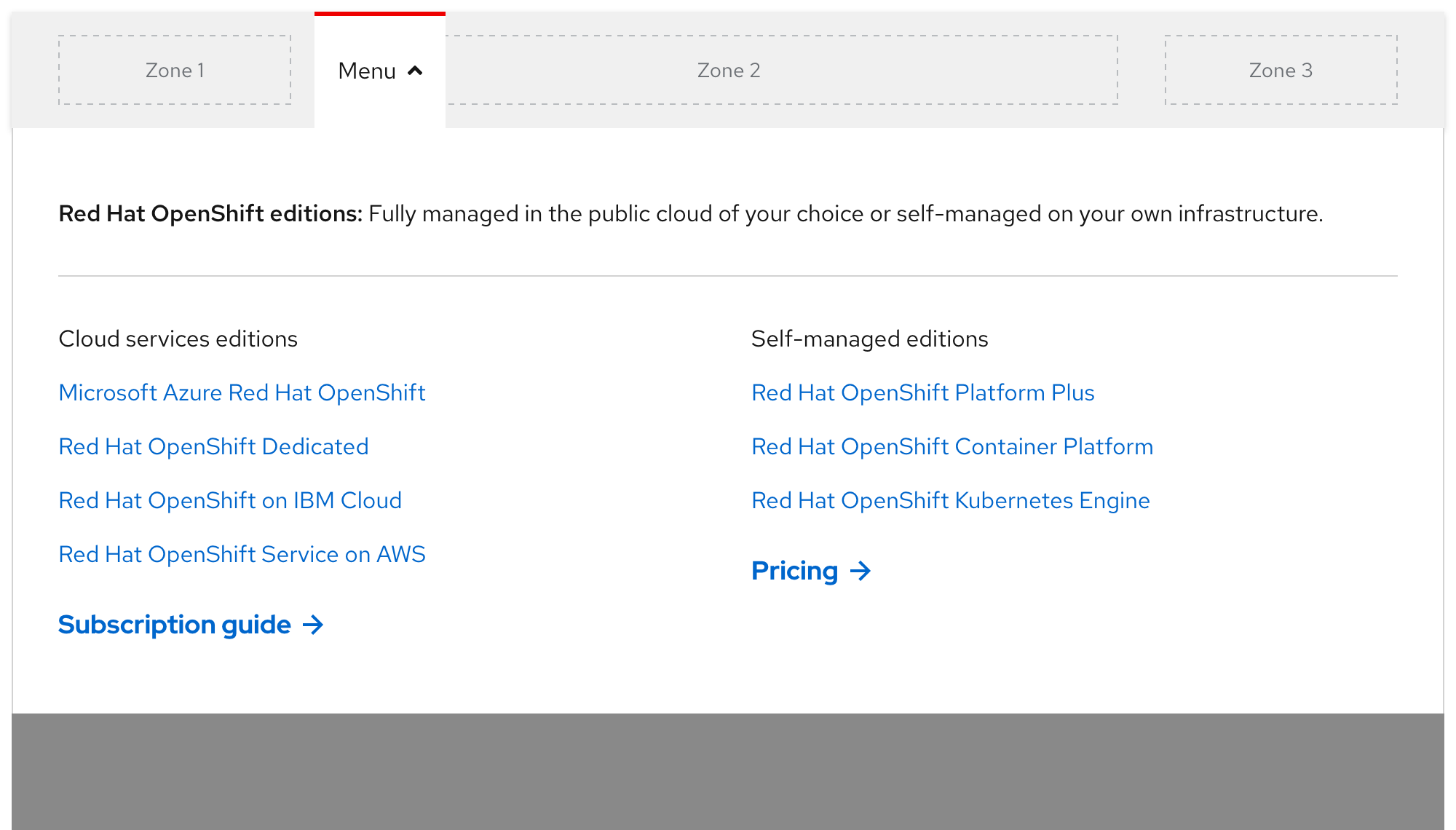 Secondary navigation - expandable tray content (desktop)