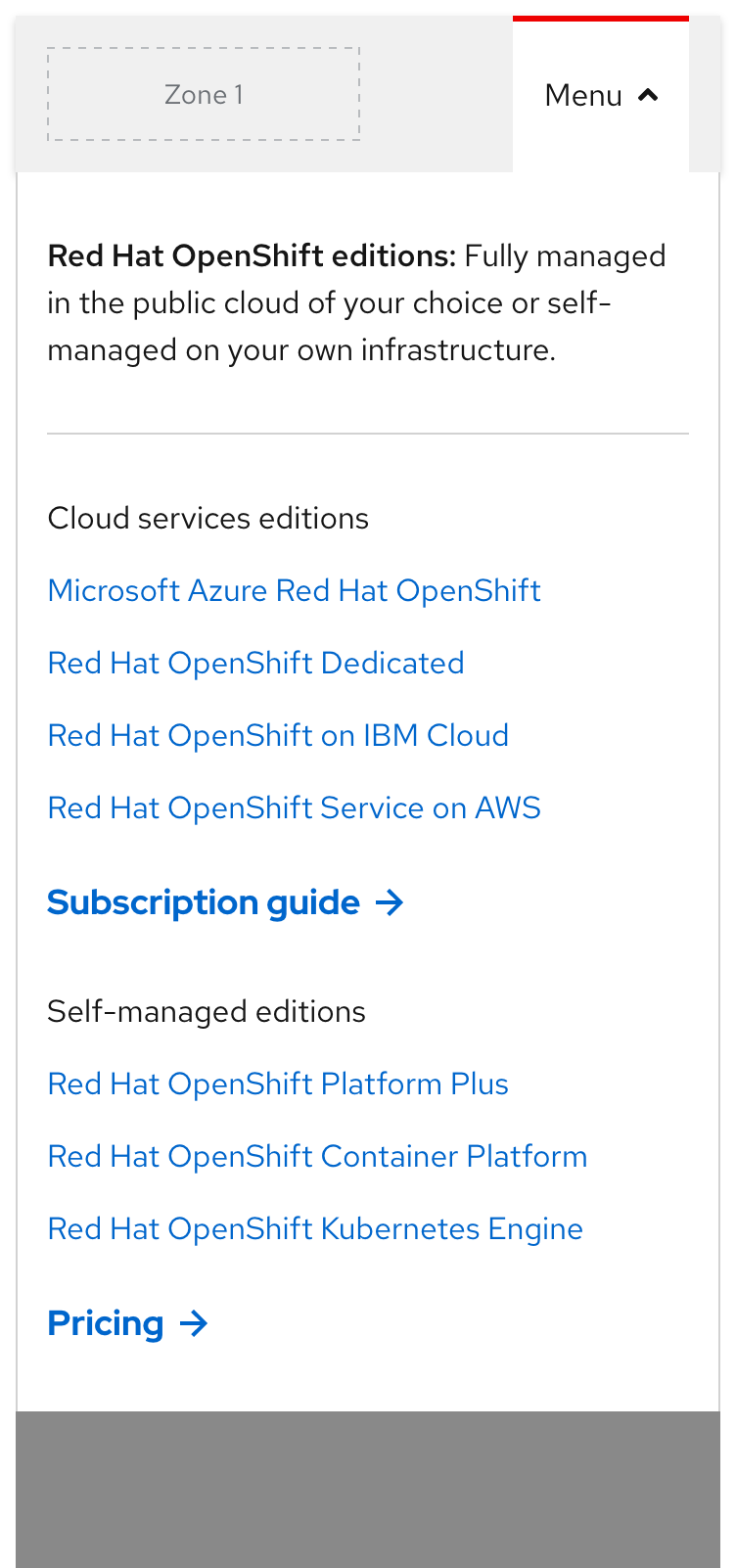 Secondary navigation - expandable tray content (mobile)