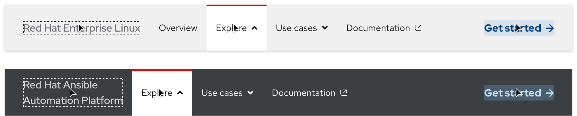 Secondary navigation - active interaction state