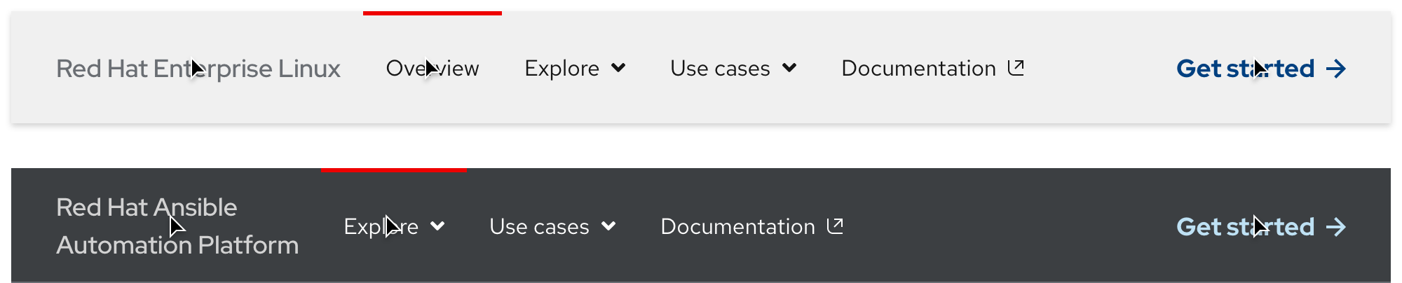Secondary navigation - hover interaction state