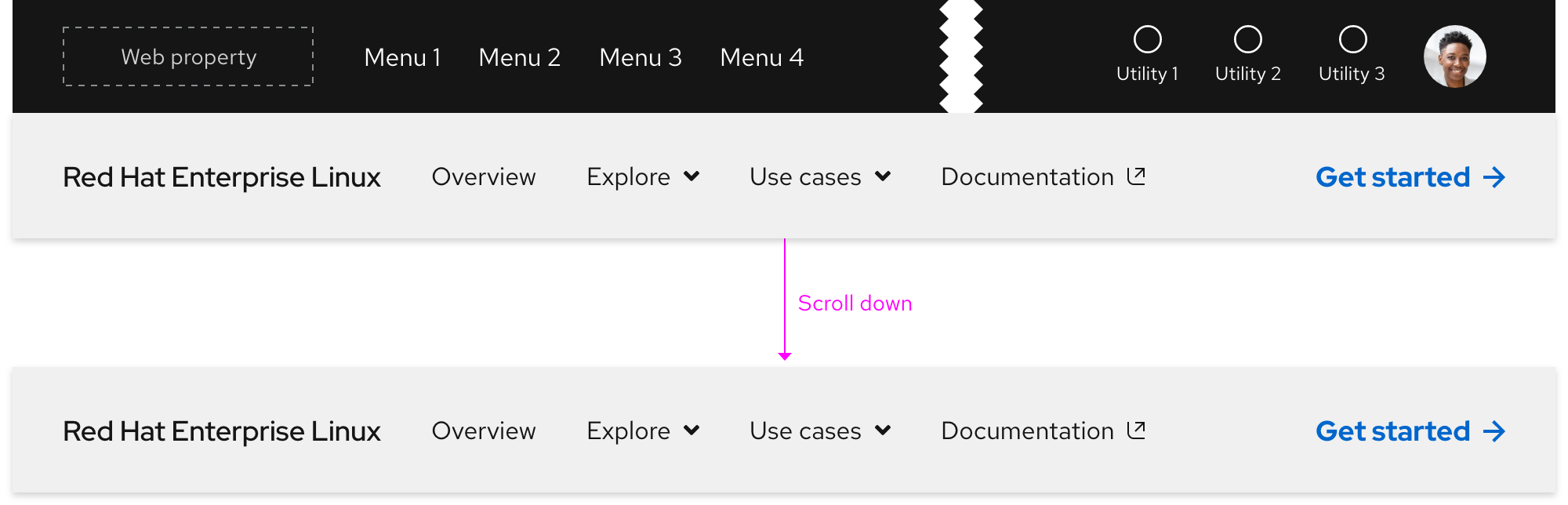 Secondary navigation - scrolling with primary navigation (down)