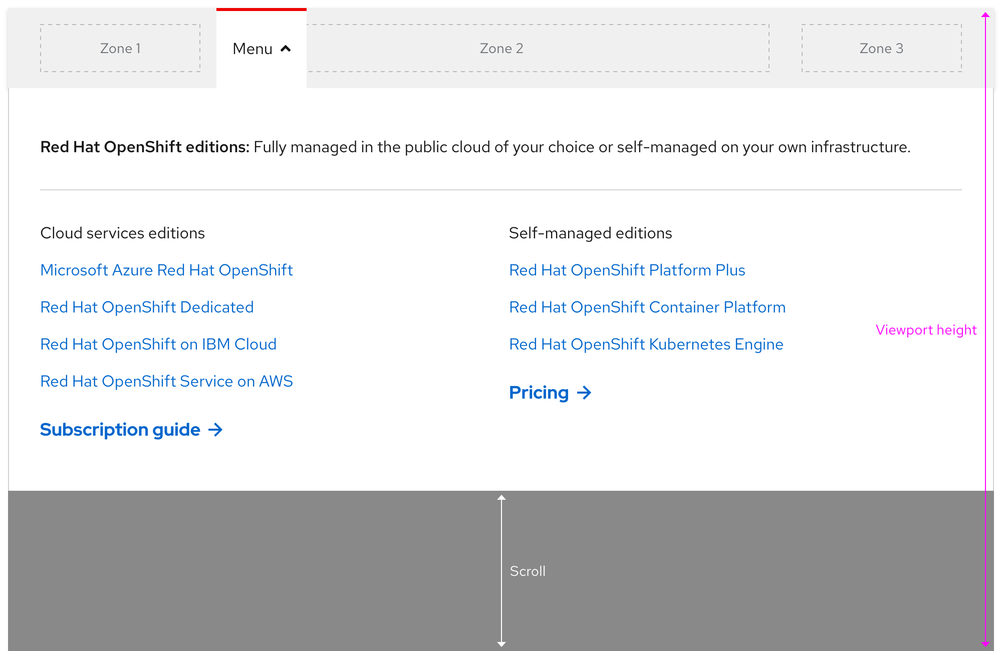 Secondary navigation - scrolling with expandable tray