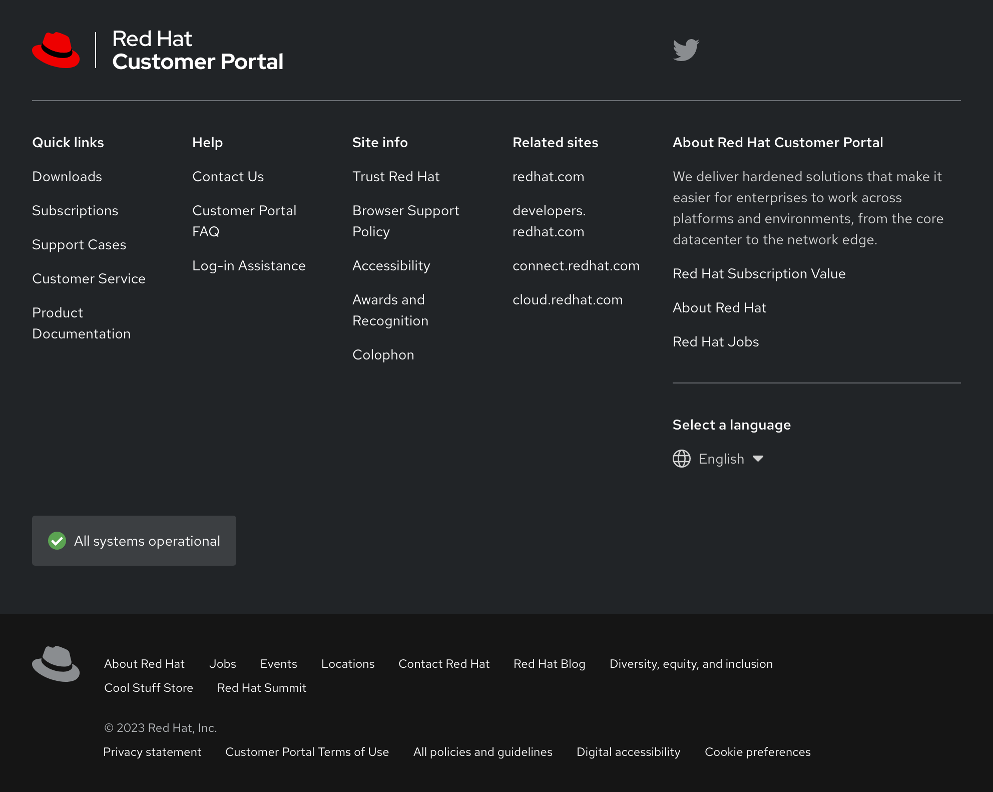 Footer component example - Red Hat Customer Portal