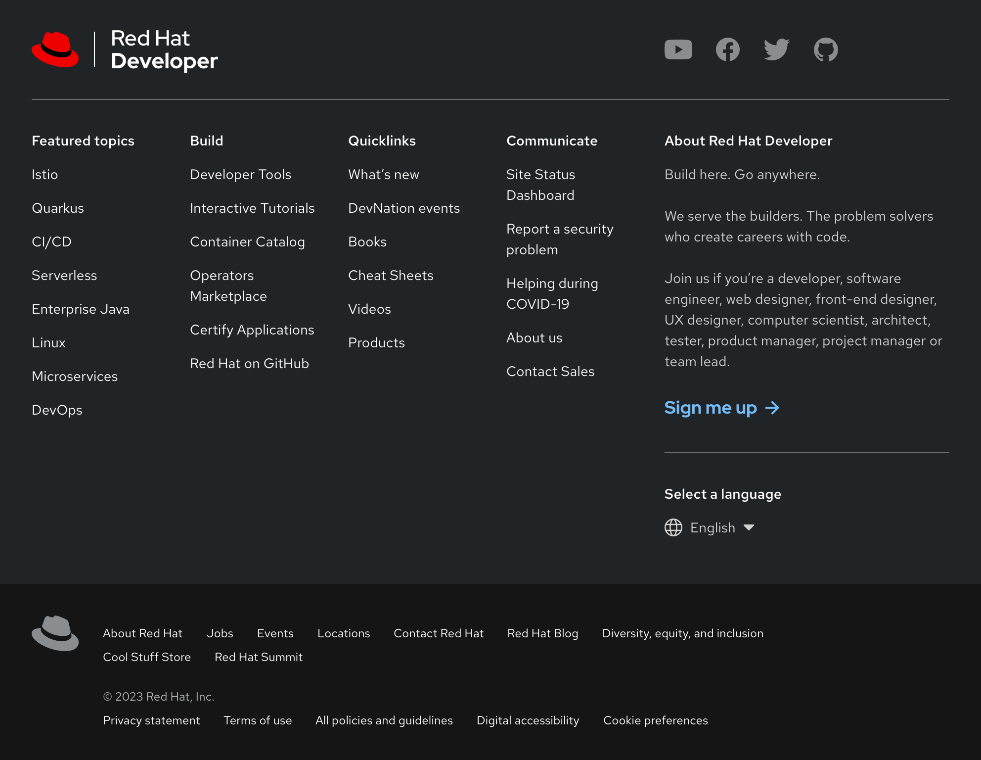Footer component example - Red Hat Developer