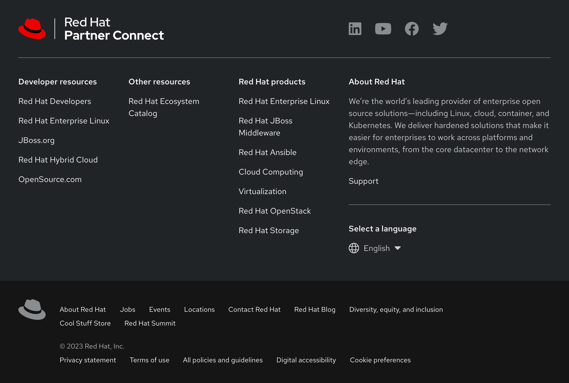Footer component example - Red Hat Partner Connect