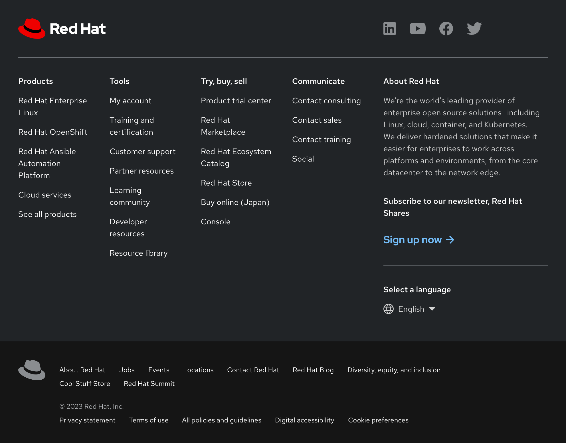Footer component for large screens