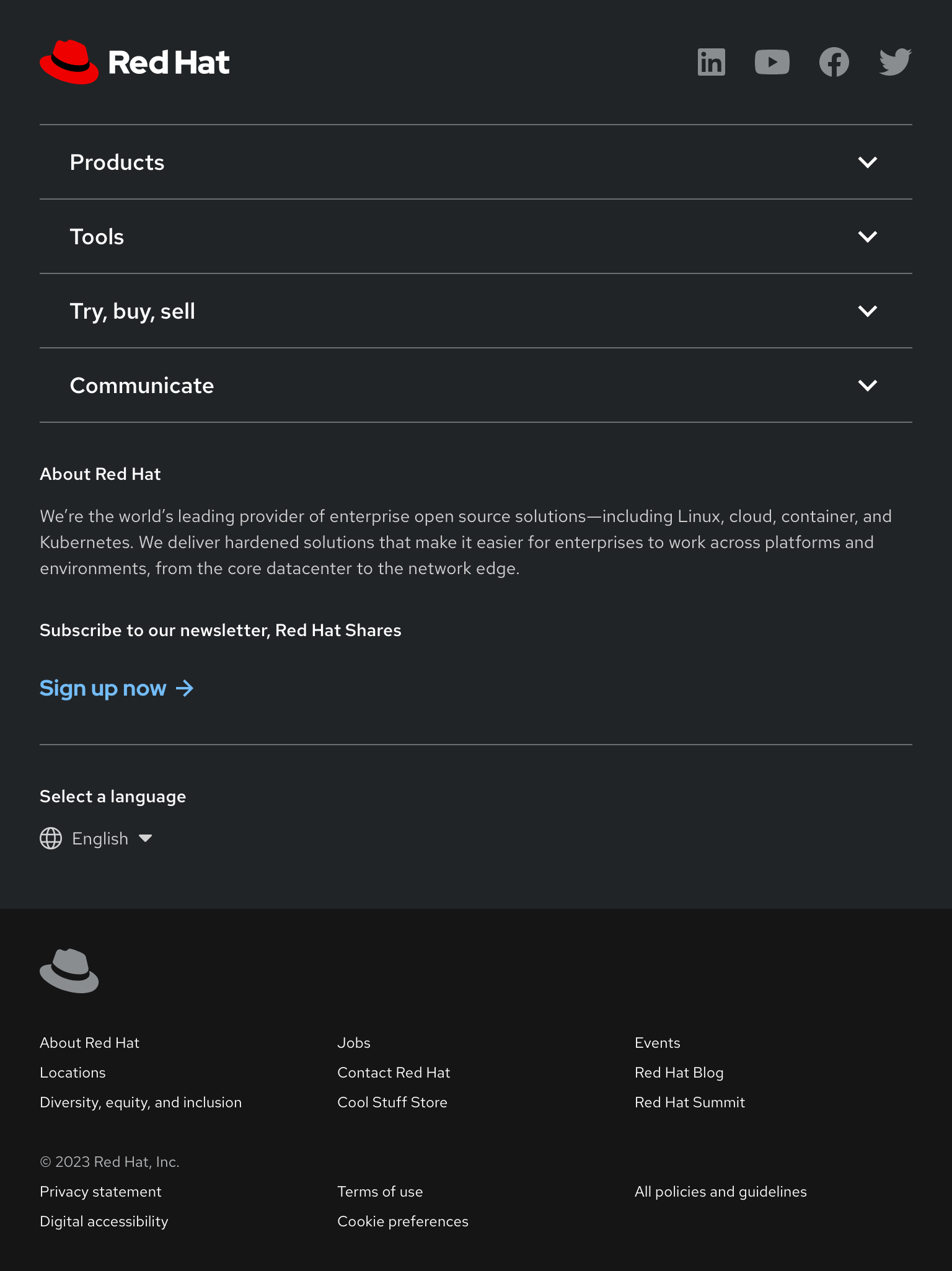 Footer component for small screens
