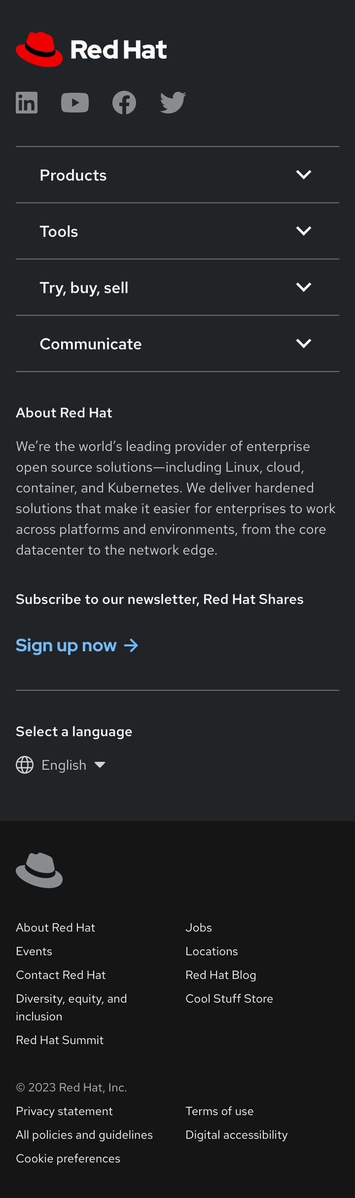 Footer component for small screens